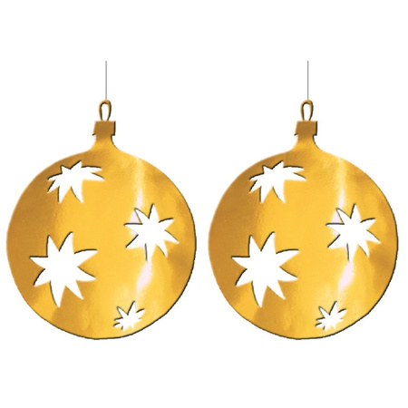 2x Christmas bauble hanging decoration gold 40 cm made of cardboard