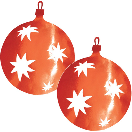 2x Christmas bauble hanging decoration red 30 cm made of cardboard