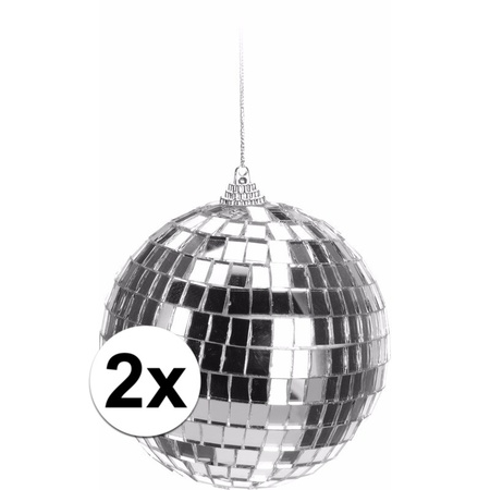 2x Kerstboom decoratie discoballen zilver 10 cm