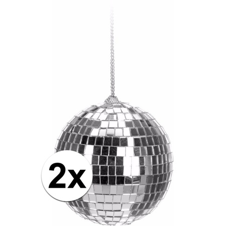2x Kerstboom decoratie discoballen zilver 6 cm