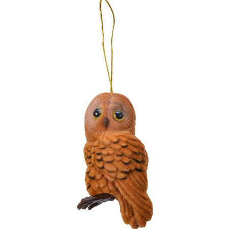 2x Brown owl hangers 8 cm christmas decoration