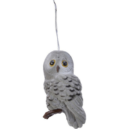 2x Grey owl hangers 8 cm christmas decoration
