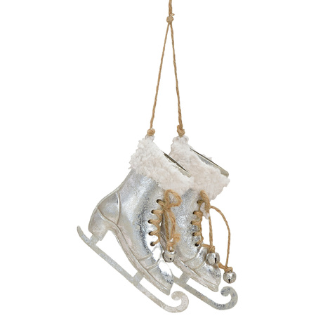2x Silver metal iceskate hangers 14 cm christmas decoration
