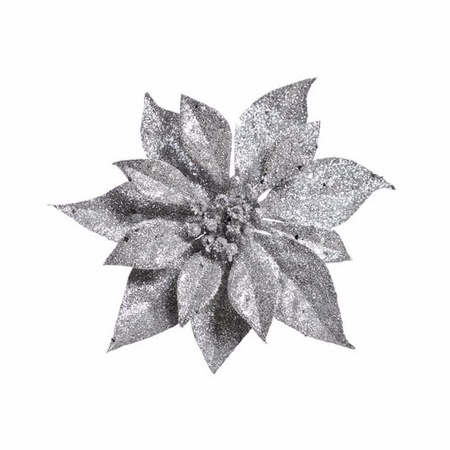 2x Kerstboomversiering bloem op clip zilveren kerstster 18 cm