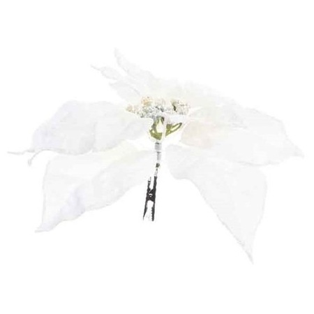 2x Kerstboomversiering op clip witte glitter bloem 24 cm