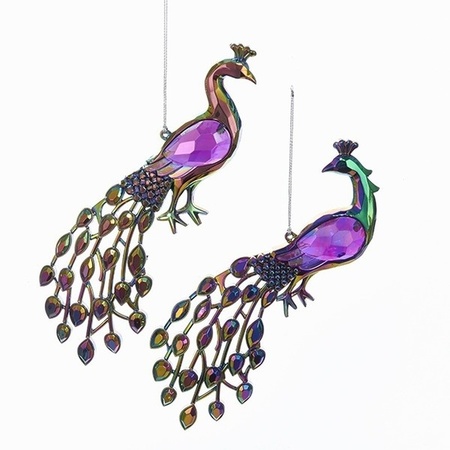 2x Christmas hangers figures acrylic peacock 12,5 cm