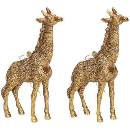 2x Kersthangers figuurtjes giraf goud 8 cm