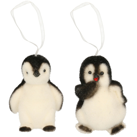 2x Kersthangers figuurtjes pinguin 9 cm