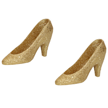 2x Christmas pendants gold heels/pumps 10 cm Christmas tree decoration
