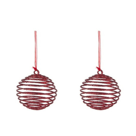 2x Kersthangers rode spiraal ballen kunststof 10 cm