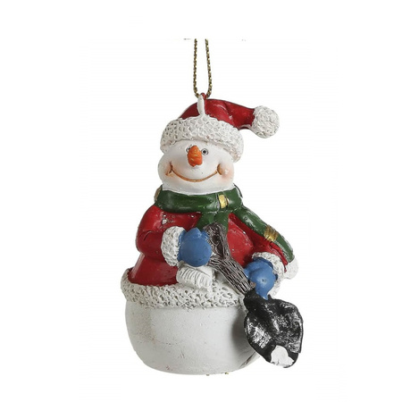 2x Christmas tree hanging decoration snowmans with blue gloves 8 cm