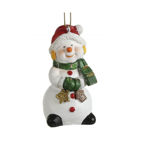 2x Christmas tree hanging decoration snowmans with green gloves 8 cm