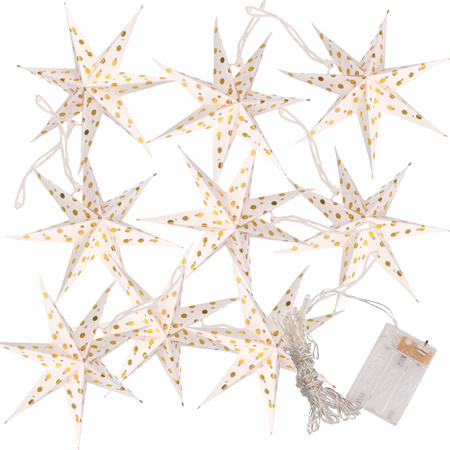 2x Christmas lights on batteries cords with stars 250 cm