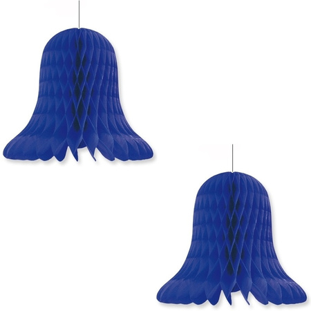 2x Christmas decoration dark blue bells 30 cm