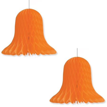 2x Kerstversiering oranje kerstklokken lampionnen 20 cm