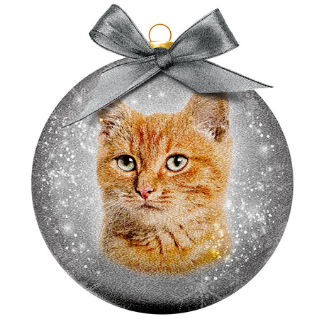 2x Kunststof dieren kerstballen met rode kat/poes 8 cm
