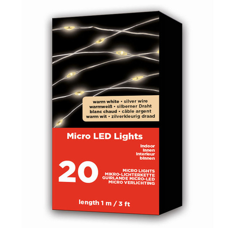 2x Micro kerstverlichting op batterij warm wit 20 lampjes