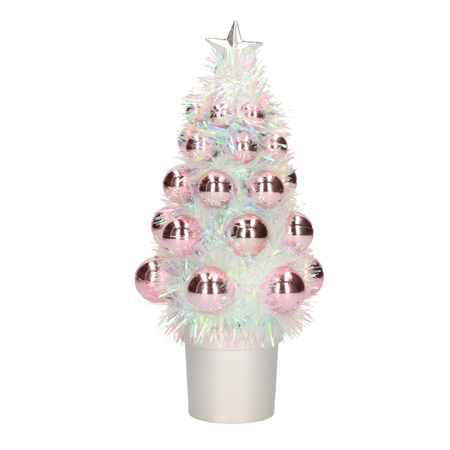 2x Mini artificial christmas tree pink with baubles 19 cm