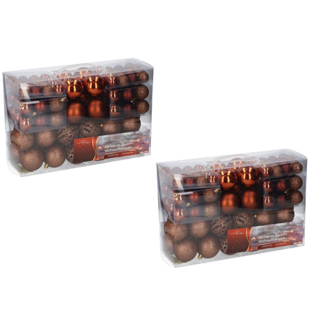 2x package of 100x brown plastic christmas balls 3, 4, 6 cm