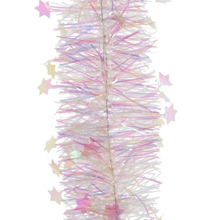 2x Pearl white stars Christmas tree foil garlands 10 x 270 cm