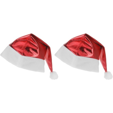 2x Red shiny Santa hats for adults
