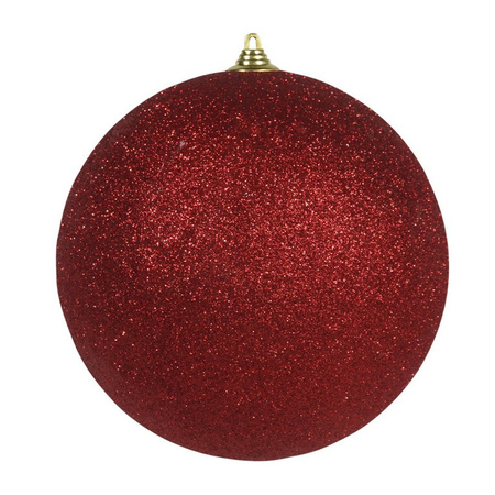 2x Rode grote kerstballen met glitter kunststof 13,5 cm