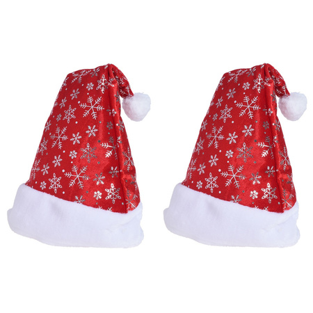 2x Rode kerstmutsen met sneeuwvlokken voor volwassenen