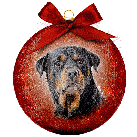 2x Rode kunststof dieren kerstballen met Rottweiler hond 8 cm