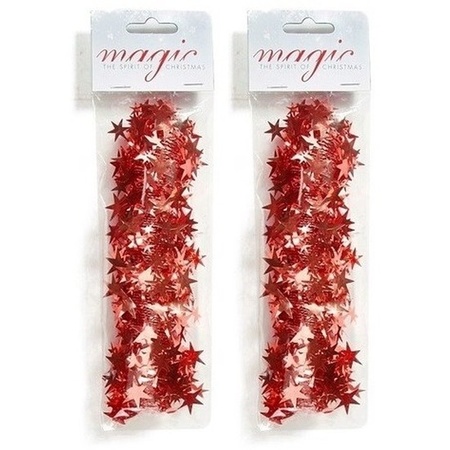 2x Red Christmas tree foil garlands 3,5 x 750cm decorations
