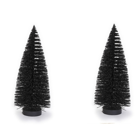2x stuks decoratie kerstbomen/ mini kerstboompjes zwart 27 cm