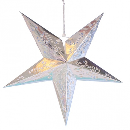 2x stuks decoratie sterren lampionnen zilver van 60 cm