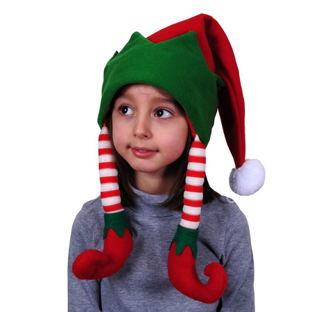 2x stuks elfen mutsen/kerstmutsen rood/groen voor kinderen