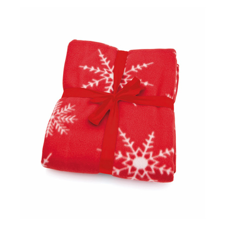 2x stuks fleece deken/plaid kerst rode sneeuwvlokken print 120 x 150 cm