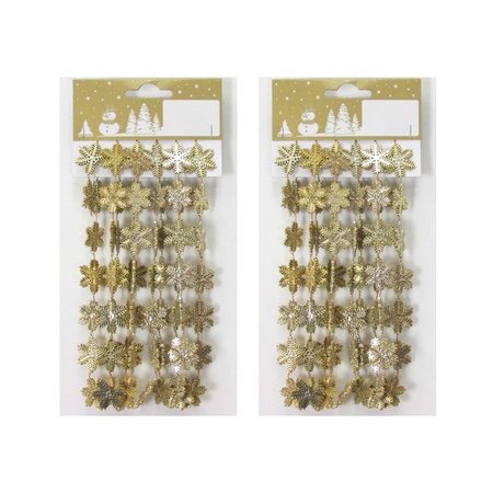 2x stuks gouden sneeuwvlokken guirlandes/slinger 180 cm kerstversiering