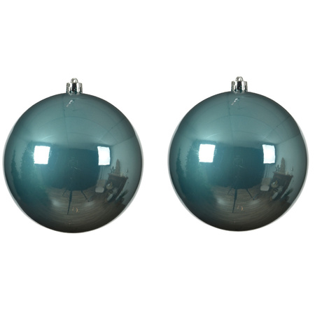 2x stuks grote kunststof kerstballen ijsblauw (blue dawn) 20 cm glans