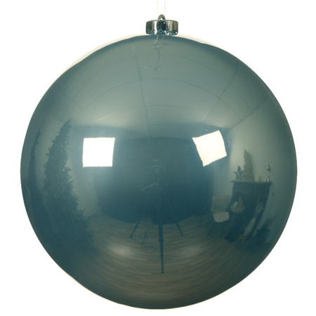 2x stuks grote kunststof kerstballen lichtblauw 14 cm glans