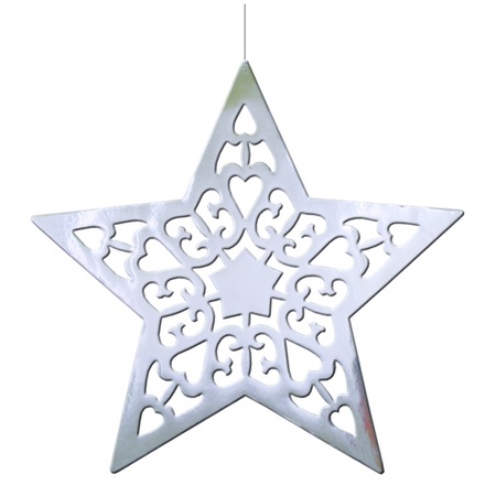 2x pieces hanging decorations silver christmas stars 50 cm