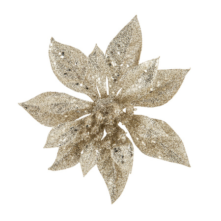 2x stuks kerstboom decoratie bloemen champagne glitter op clip 15 cm