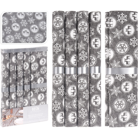 2x pieces christmas dinner table decoration table runners with 10x placemats gray with snowflakes