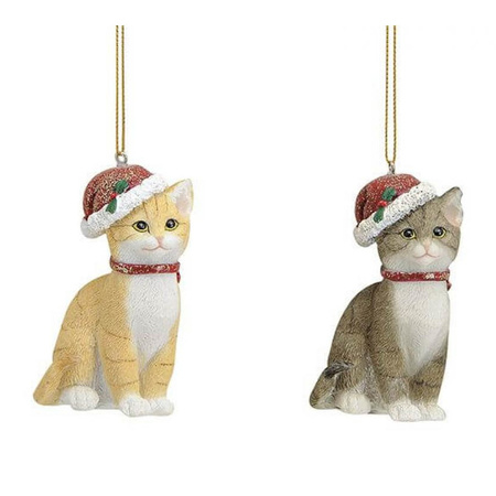 2x Pieces christmas hanging decoration cats with santa hat 9 cm