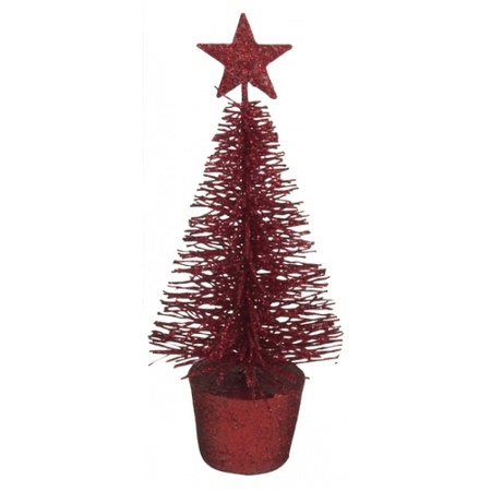 2x stuks kerstversiering rode glitter kerstbomen/kerstboompjes 15 cm