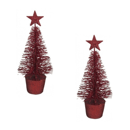 2x pieces christmas tree red with glitter 15 cm