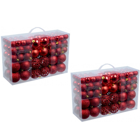 2x pieces set of 100x red christmas baubles plastic