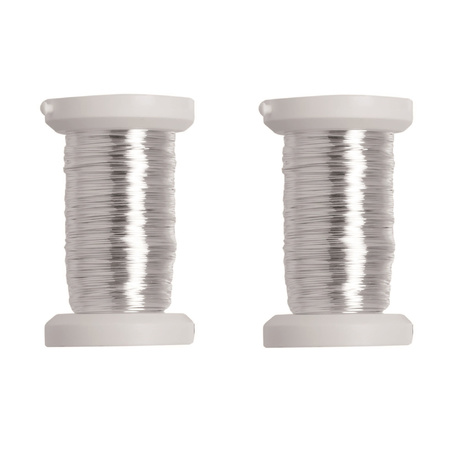 2x stuks zilver metallic bind draad/koord van 0,4 mm dikte 40 meter