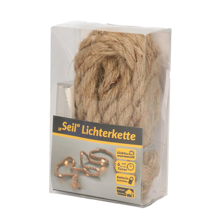 2x Rope lights burlap with warm white LED lights 2 meters battery powered with timer