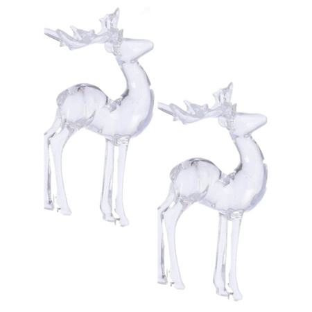 2x Transparante staande herten kerstversiering hangdecoratie 13 cm