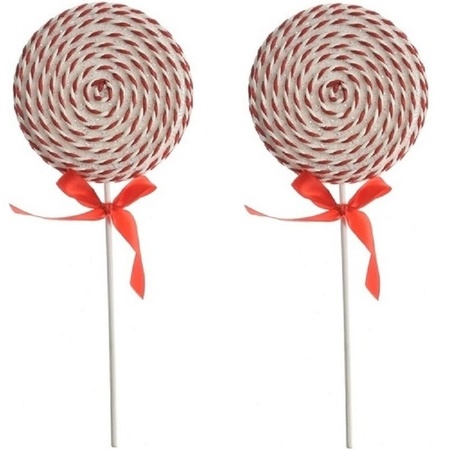 2x White/red lollypop Christmas tree decoration 36 cm
