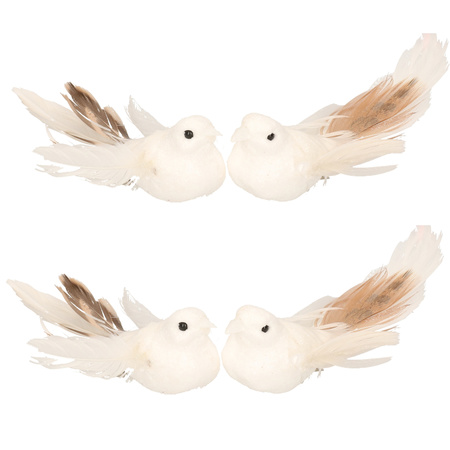 2x Witte glitter decoratie vogeltjes op clip 11 cm