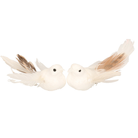2x Wedding decoration glitter birds white on clip 11 cm