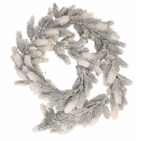 2x White christmas garland with snow 180cm